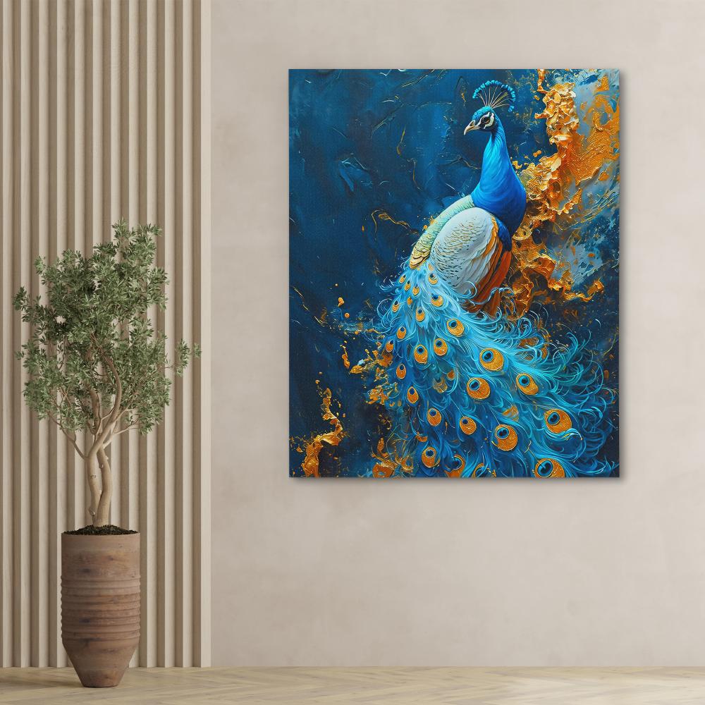 Vibrant Peacock in Gold - Luxury Wall Art