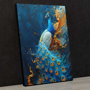 Vibrant Peacock in Gold - Luxury Wall Art