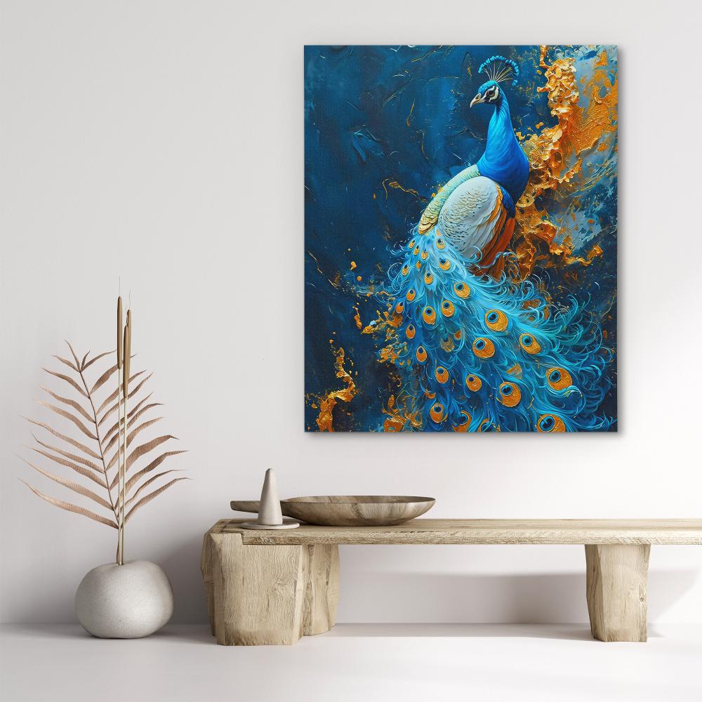 Vibrant Peacock in Gold - Luxury Wall Art