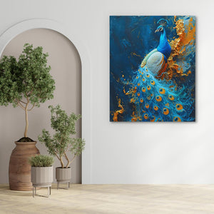 Vibrant Peacock in Gold - Luxury Wall Art