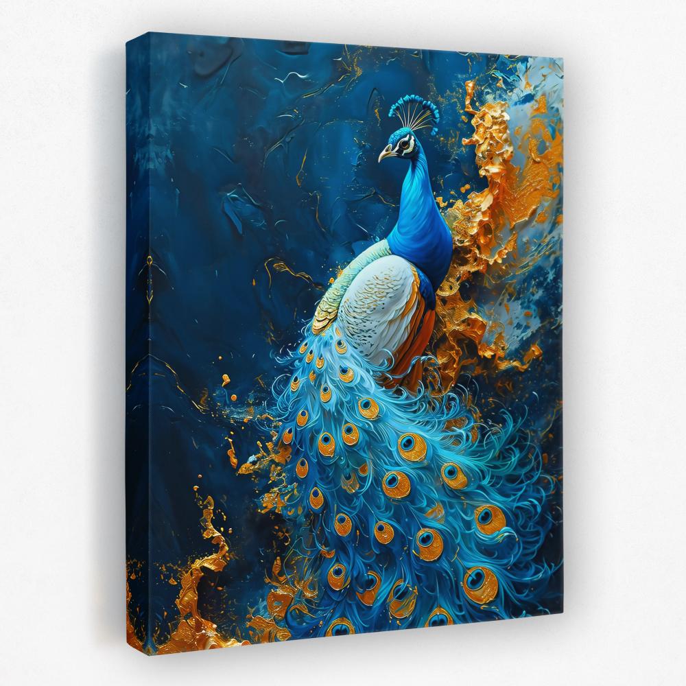 Vibrant Peacock in Gold - Luxury Wall Art