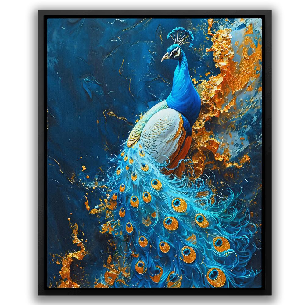 Vibrant Peacock in Gold - Luxury Wall Art