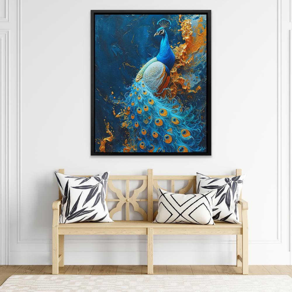 Vibrant Peacock in Gold - Luxury Wall Art