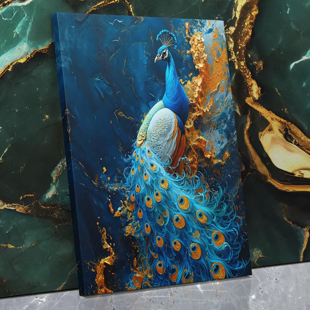 Vibrant Peacock in Gold - Luxury Wall Art