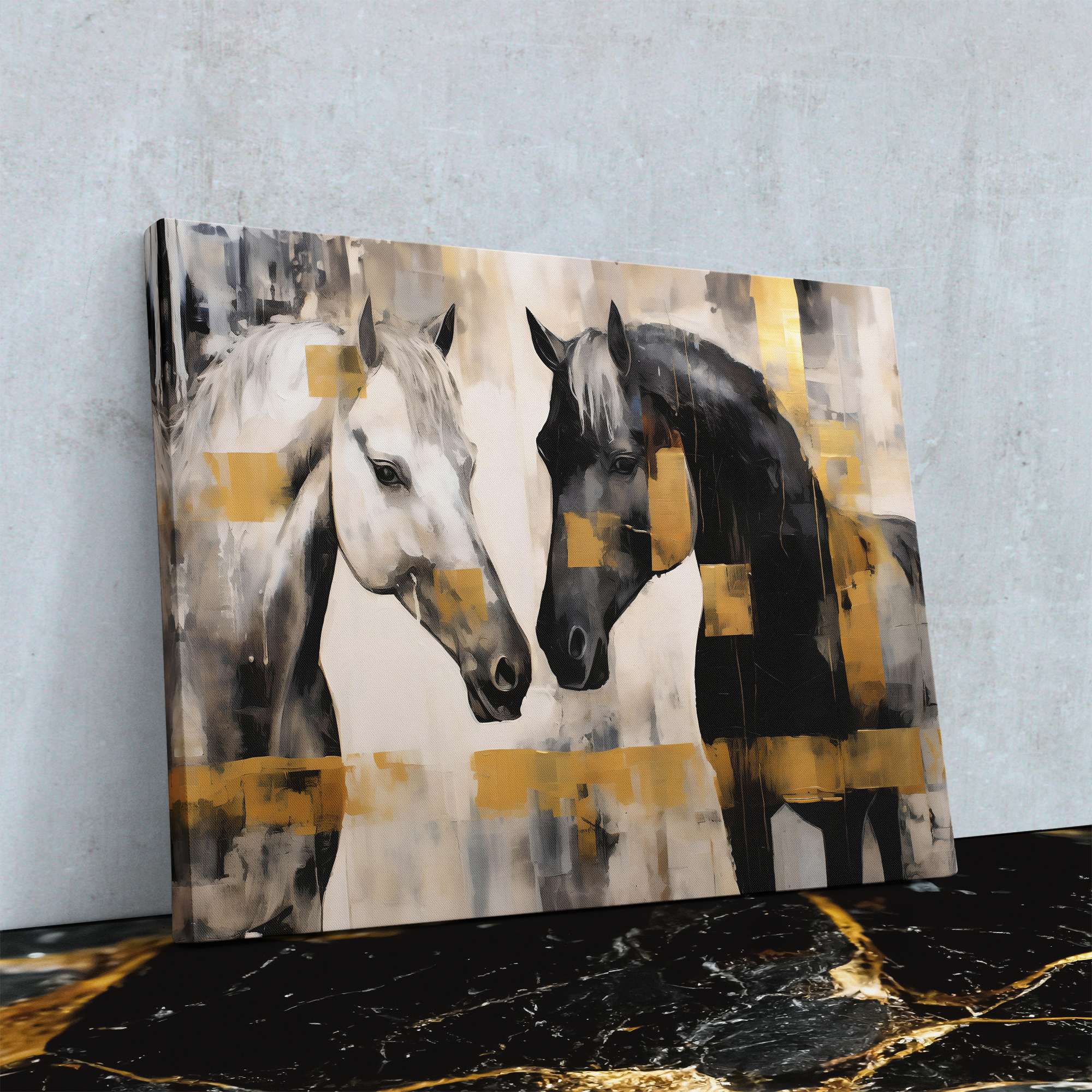 White and Black Horses - Luxury Wall Art