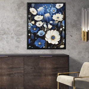 White and Blue Flowers - Luxury Wall Art