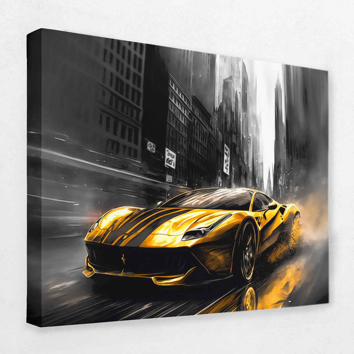 Yellow Sports Car Painting - Beautiful Race-Car Canvas Print - Luxury ...